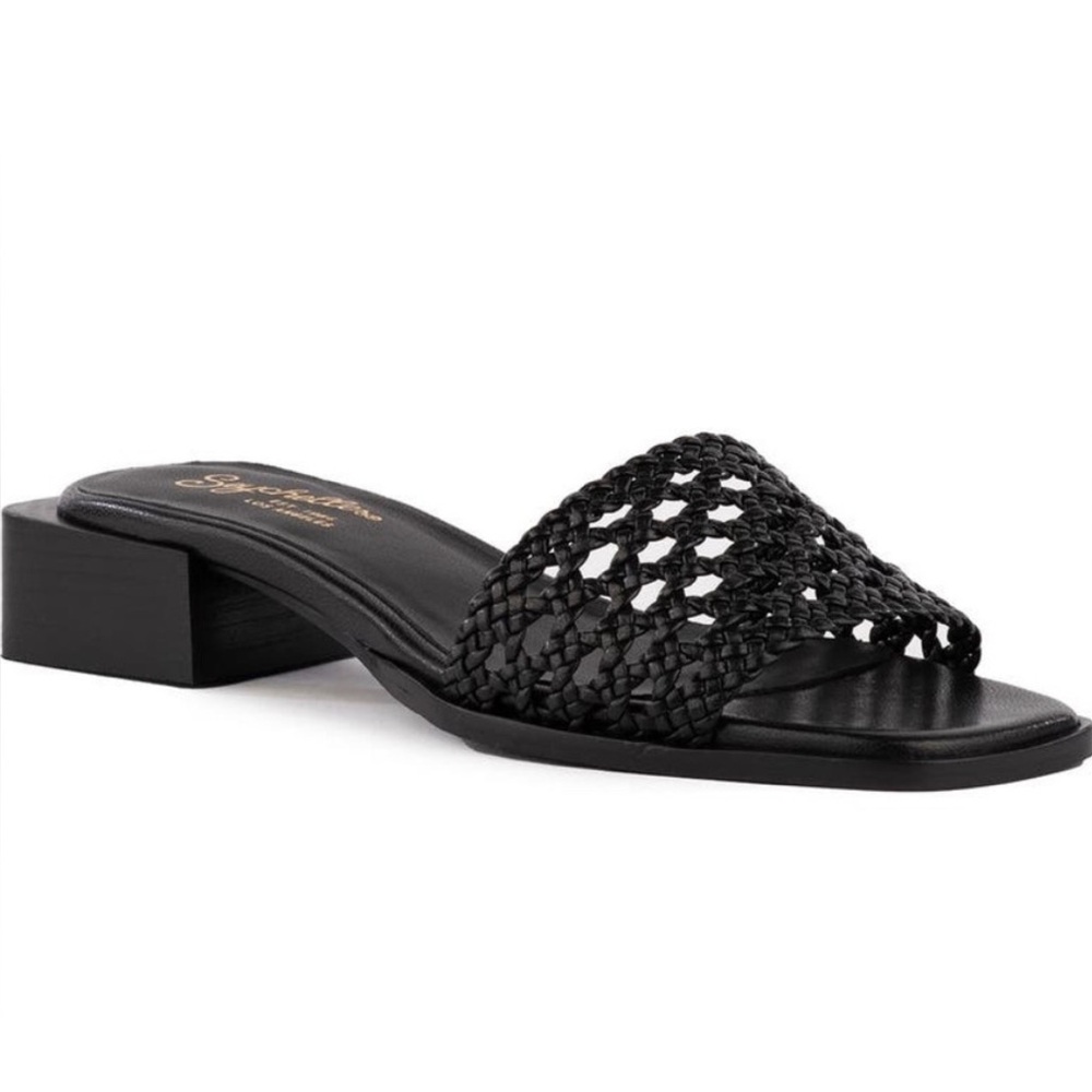 Seychelles Black Woven Leather Sandals Block Heel Size 7